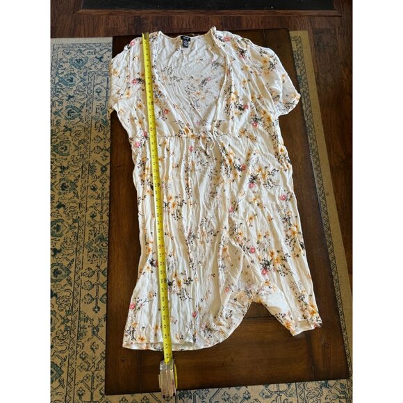 Justify Duster White Floral Short Sleeve Crinkle Rayon Lightweight Drawstring 3X - Picture 7 of 7